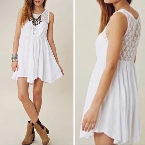 Free People White Boho Embroidered Lace Fiesta Mini Dress - Picture 2 of 7